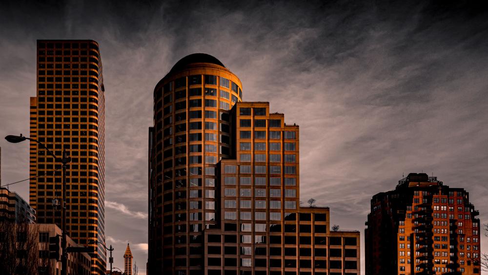 Golden Hour Towers at Two International Place Boston Skyline wallpaper