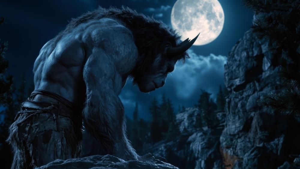 Moonlit Werewolf Sentinel in the Shadowed Mountains wallpaper