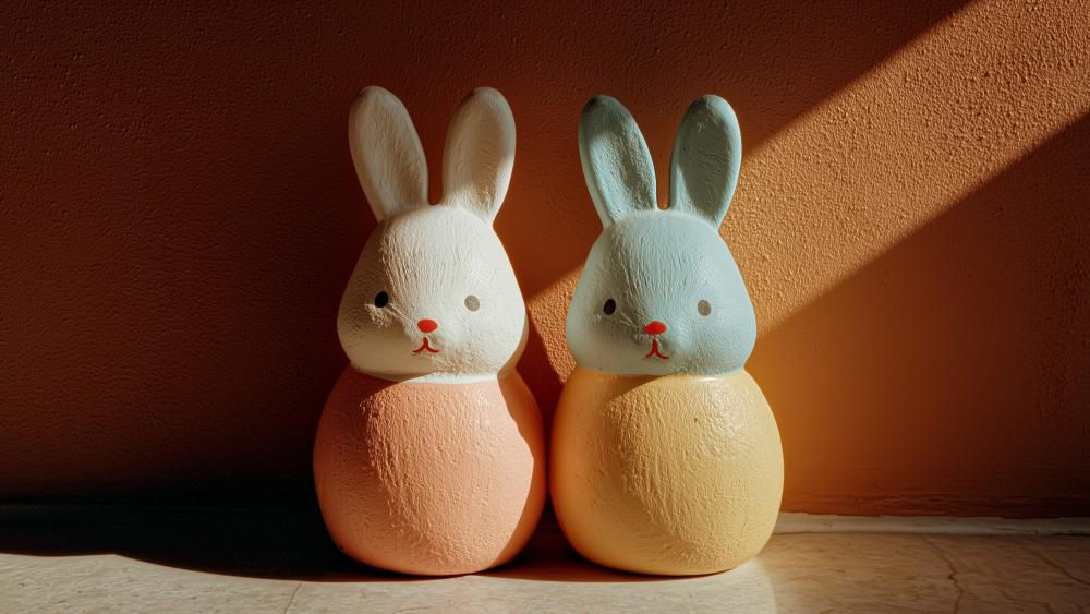 Sunlit Easter Bunny Duo in Minimalist AI Art 4K wallpaper