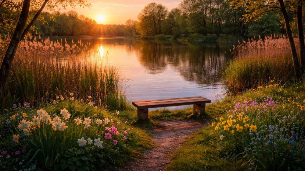 Evening atmosphere at the lake wallpaper