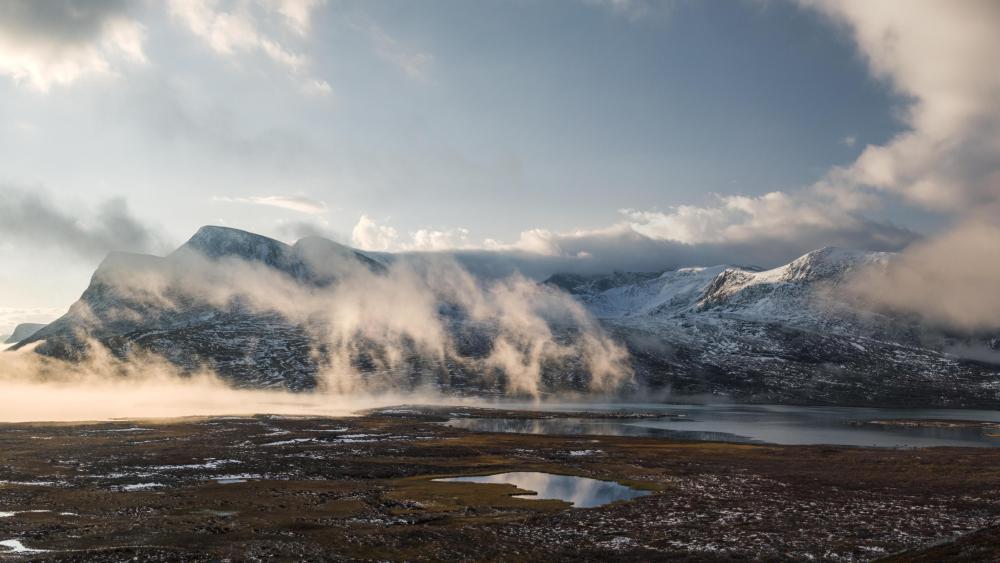 Snowy Morning Mist: The Secret Realm of the Nordic Wilderness wallpaper