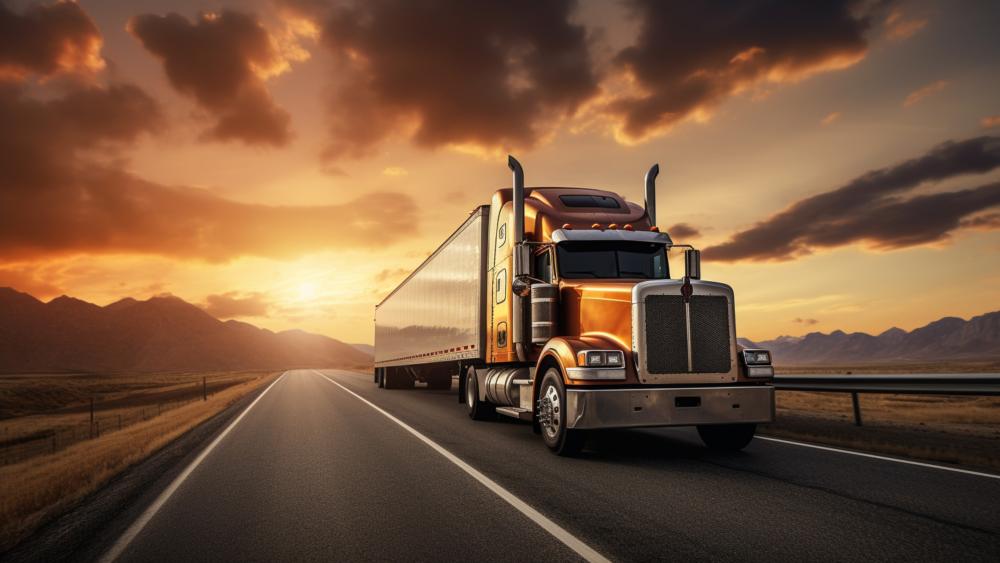 Sunset Highway Hauler Truck in Cinematic 4K AI Art wallpaper