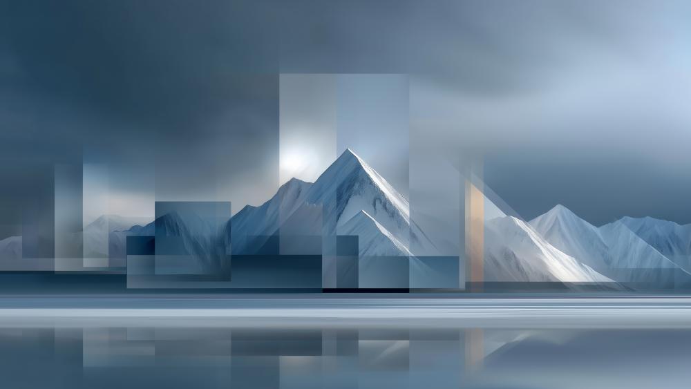 Glacial Blue Geometric Peaks in a Dreamlike Abstract Horizon wallpaper