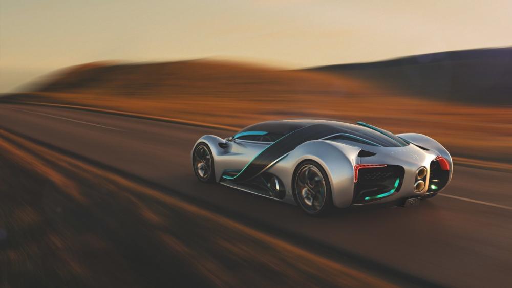 Hyperion XP-1 Hydrogen Hypercar Racing Through Golden Desert Blur wallpaper