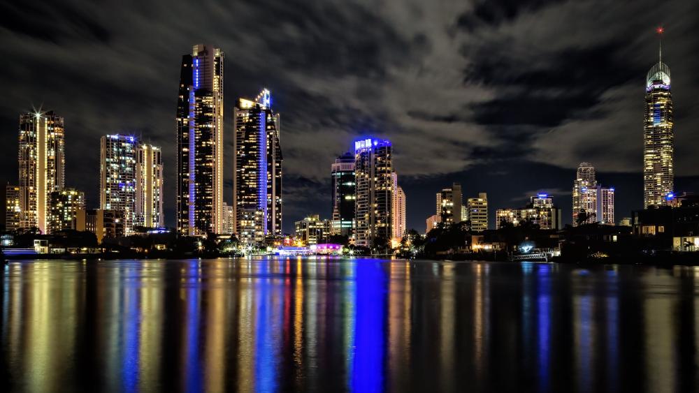 Surfers Paradise Night Skyline Reflections on the Gold Coast wallpaper