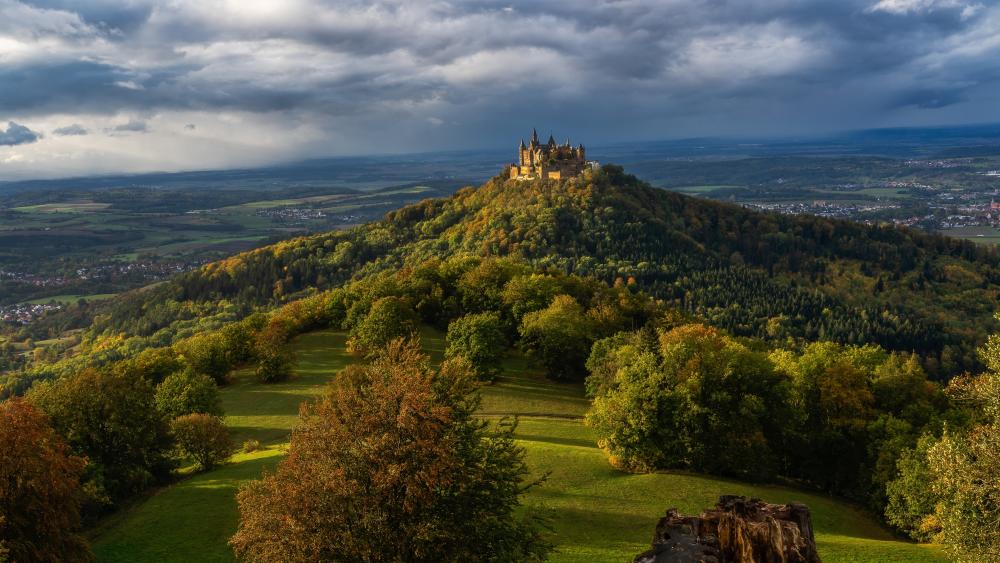 Hohenzollern Castle Above Autumn Forests in Baden-Württemberg Germany wallpaper