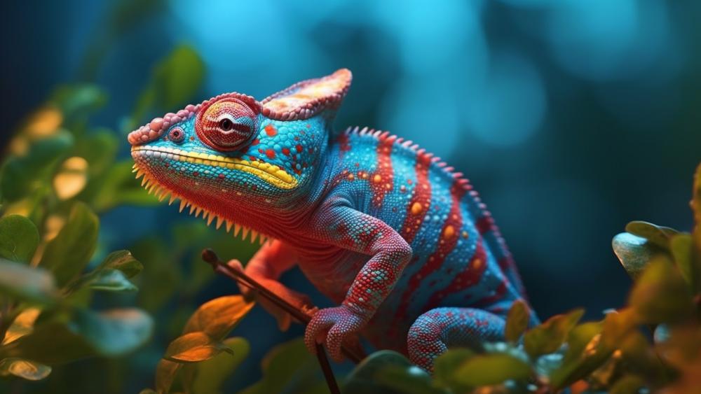 Vibrant Macro Chameleon in Neon Jungle Glow wallpaper