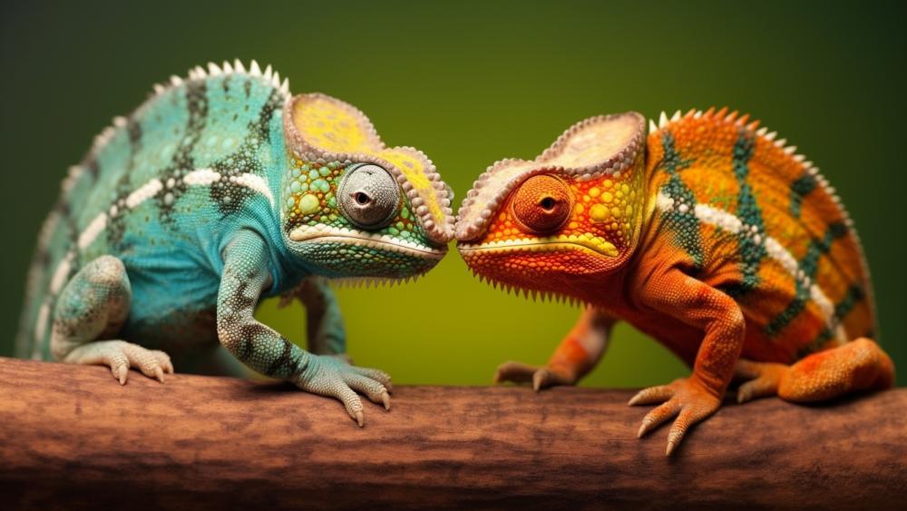 Vibrant Chameleons Face Off in Ultra Detailed Macro Art wallpaper