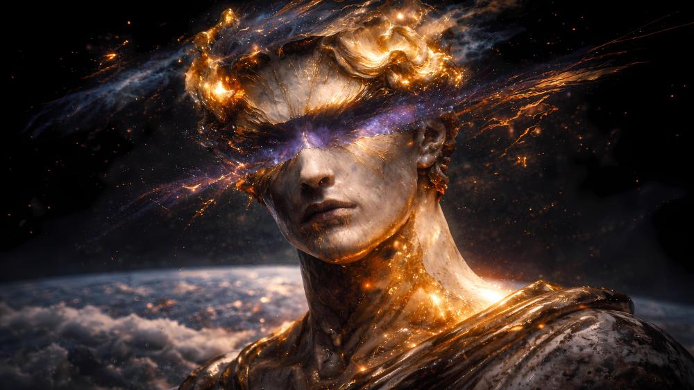 Celestial Marble Oracle with Nebula Crown and Starlit Veil wallpaper