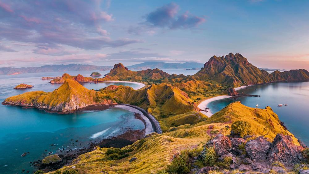 Sunrise Ridges and Turquoise Bays on Padar Island Indonesia wallpaper