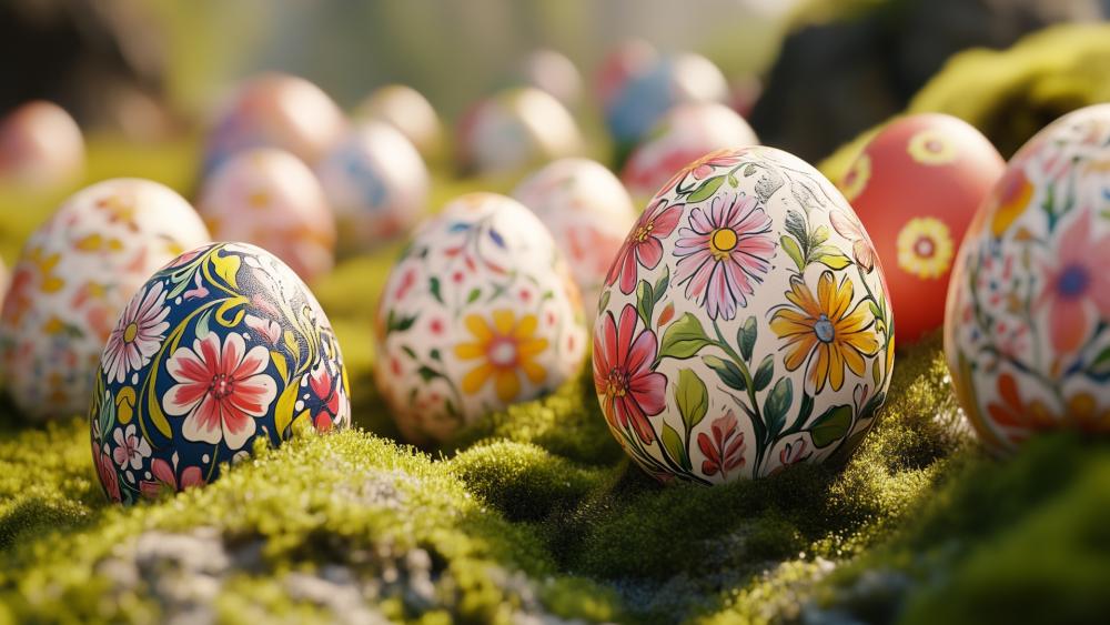 Spring Garden Easter Eggs in Soft Morning Light wallpaper