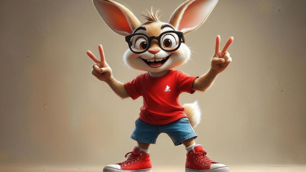 Peace Sign Bunny in Sneakers Brings Instant Smiles and Good Vibes wallpaper