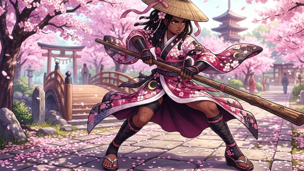 Sakura Sentinel Anime Samurai Girl in Oriental Spring Garden wallpaper