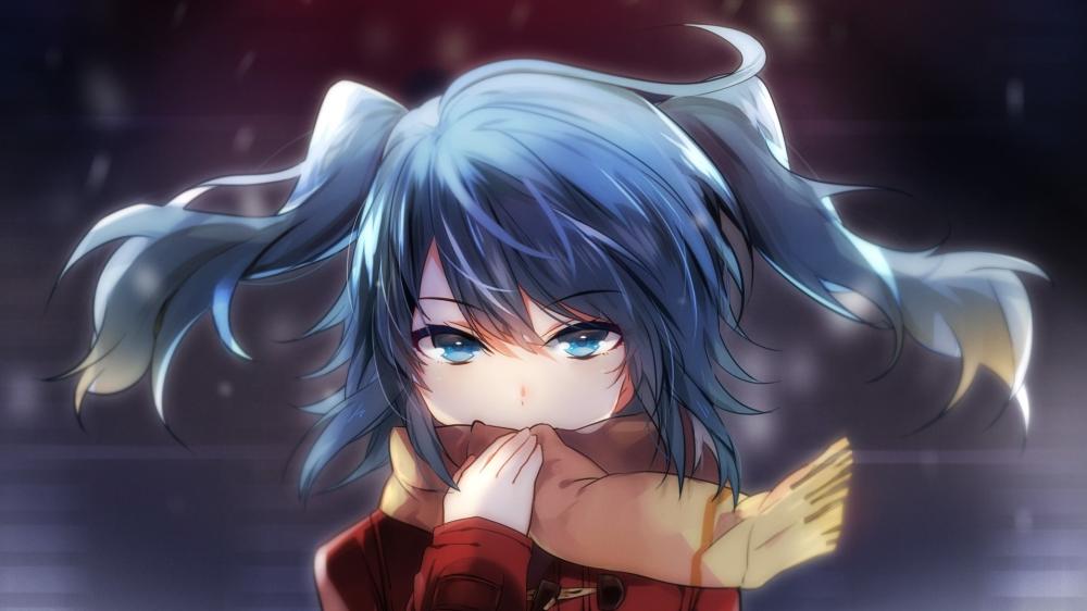 Snowy Night Serenity with Hatsune Miku in Warm Scarf wallpaper