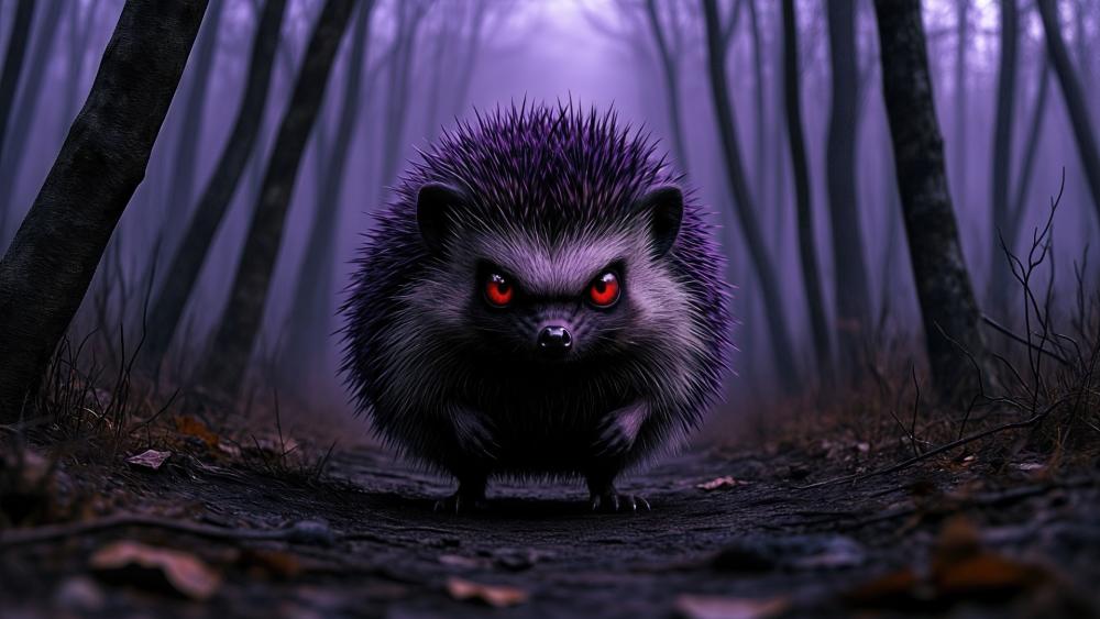 Crimson Eyed Hedgehog Guardian in the Violet Mistwood wallpaper