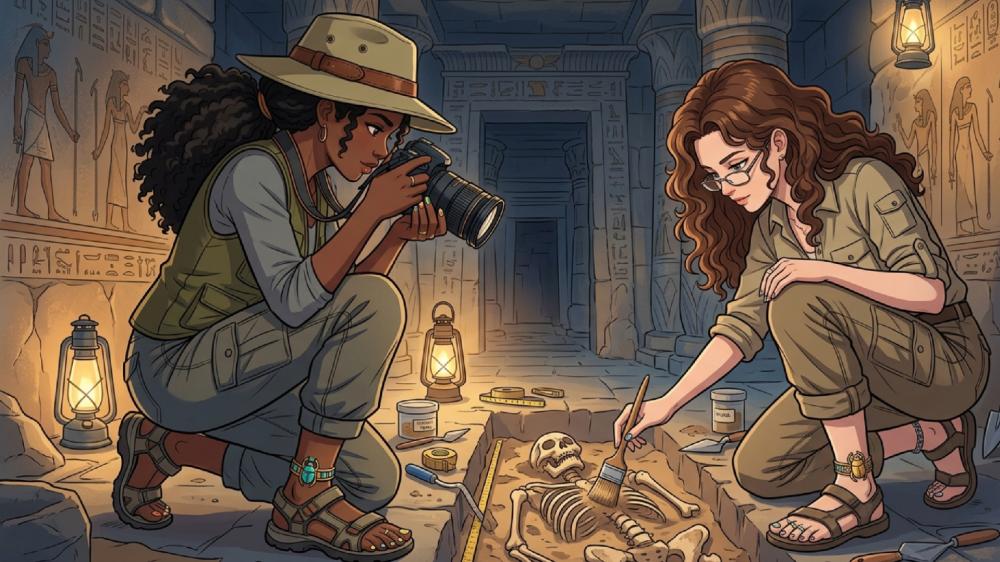 Lantern Lit Tomb Discovery Anime Archaeologists at Work wallpaper
