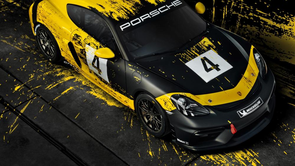 Porsche 718 Cayman GT4 Clubsport in Bold Yellow Racing Livery wallpaper