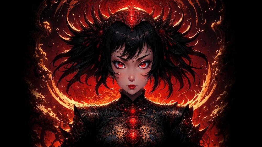 Crimson Flame Empress Anime Queen with Infernal Halo wallpaper