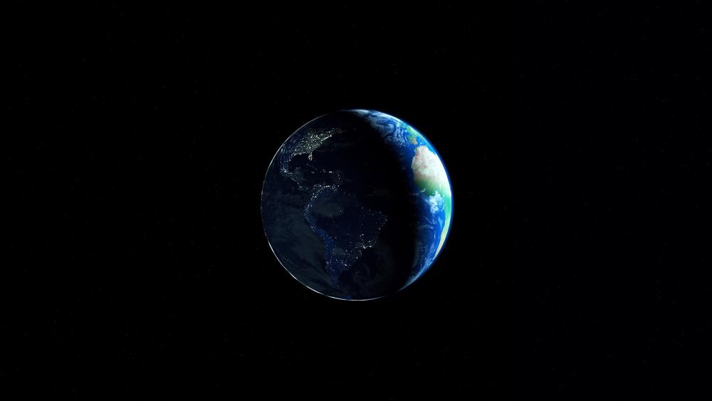 Sunlit Earth Floating in Deep Black Space 4K Wallpaper wallpaper