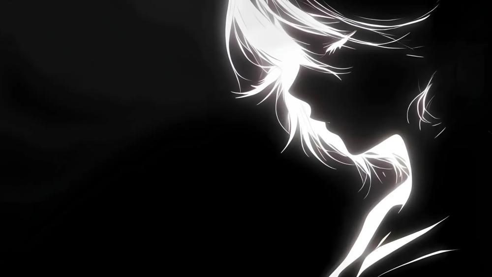 Silent Anime Silhouette in Monochrome Elegance wallpaper