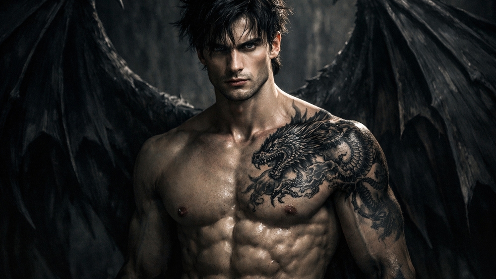 Shadow Winged Guardian with Dragon Tattooed Power wallpaper