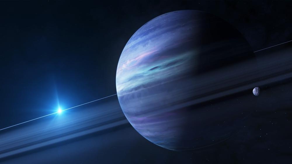 Azure Gas Giant Drifting Through Starlit Silence wallpaper