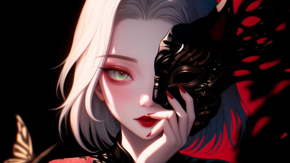 Emerald Gaze Behind the Midnight Masked Elegance wallpaper