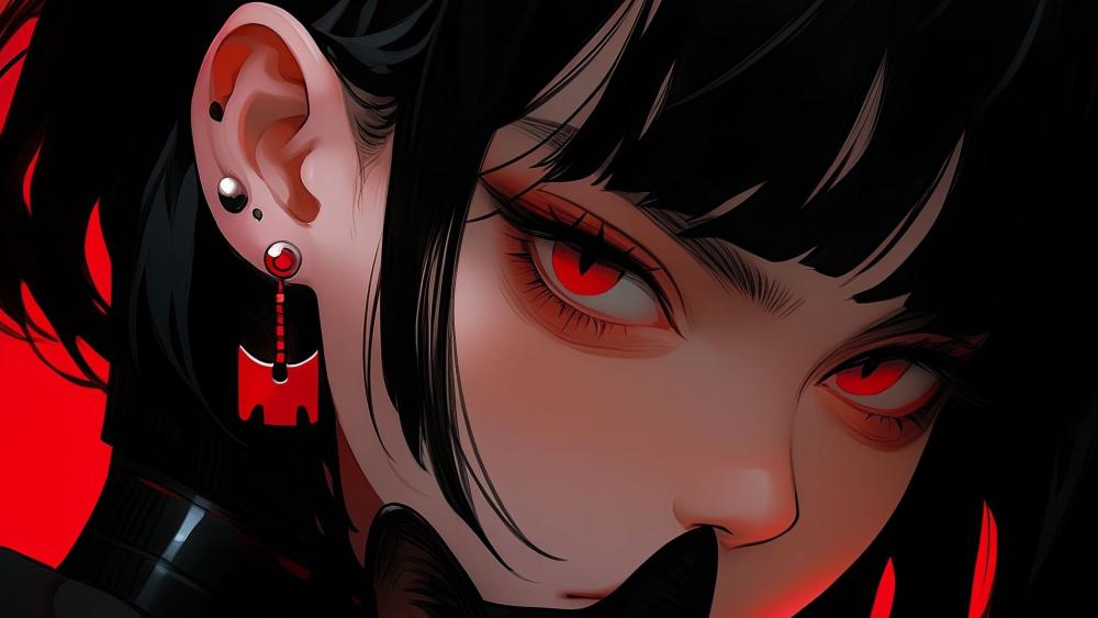 Crimson Gaze Anime Portrait with Black Hair and Red Eyes wallpaper