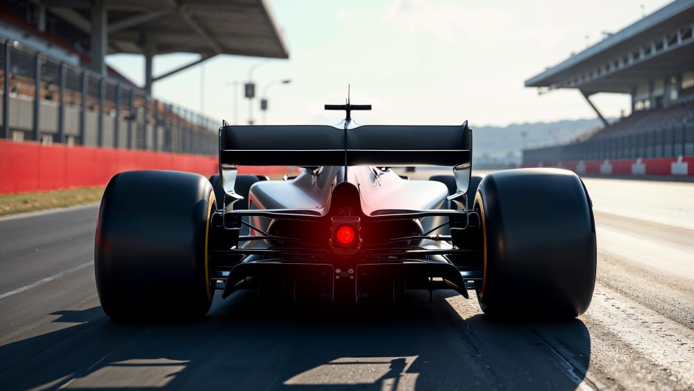 Rear View Formula One Car Launching Down the Pit Straight wallpaper
