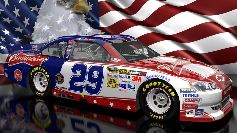 Patriotic NASCAR Chevrolet Impala Racing Machine in Full Throttle Glory wallpaper