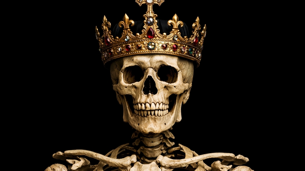 Crowned Skeleton Monarch on Eternal Black Throne wallpaper