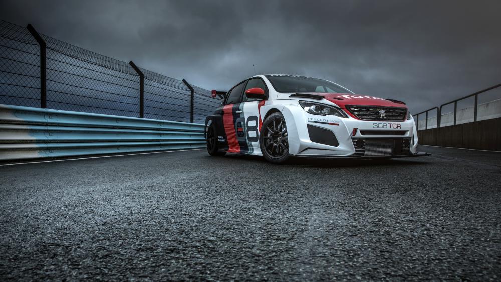 Peugeot 308 TCR Race Ready Under Stormy Skies 4K Wallpaper wallpaper