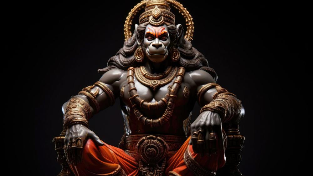 Majestic Hanuman Guardian in Shadowed Divine Radiance wallpaper