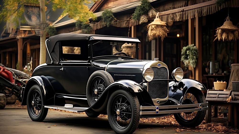 Midnight Vintage Roadster in Rustic Street Scene 4K AI Art wallpaper