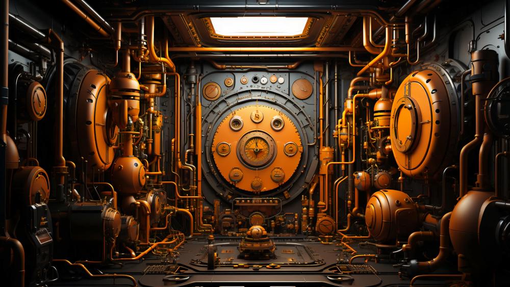 Copper Core Engine Room in a Futuristic Factory Machine Chamber wallpaper