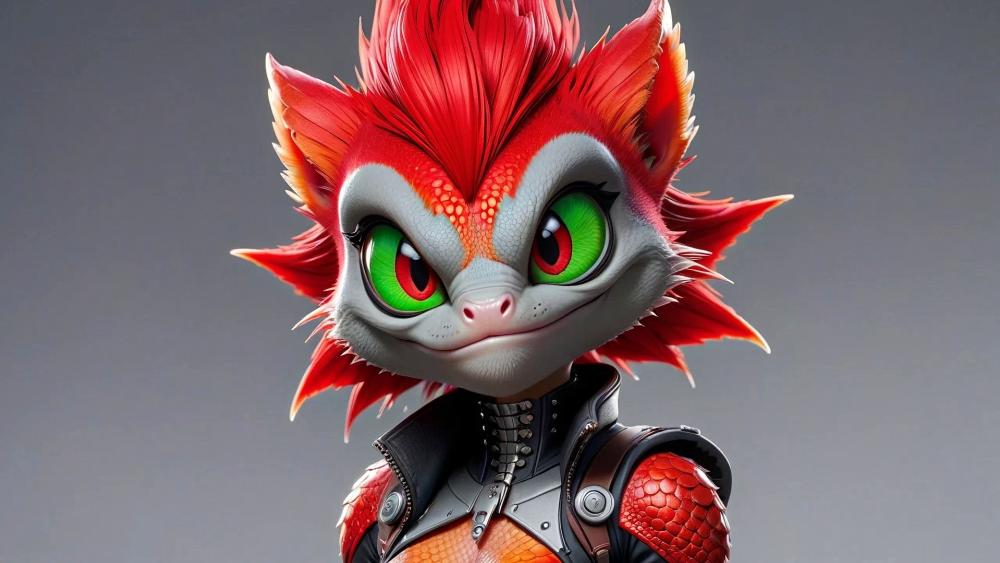 Neon Eyed Ember Fur Dragon Punk Hero Portrait Wallpaper wallpaper