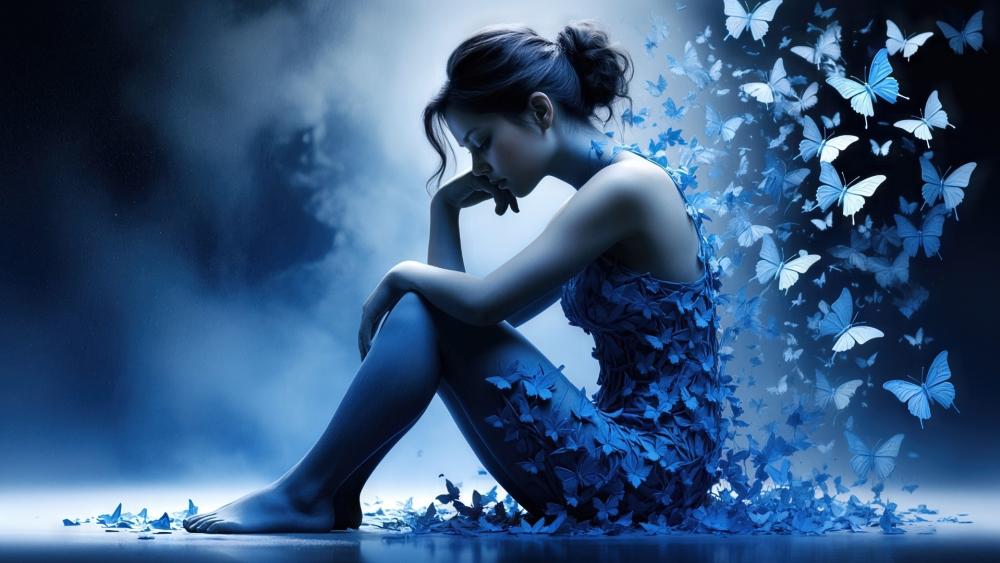 Blue Butterfly Reverie of a Quiet Woman wallpaper
