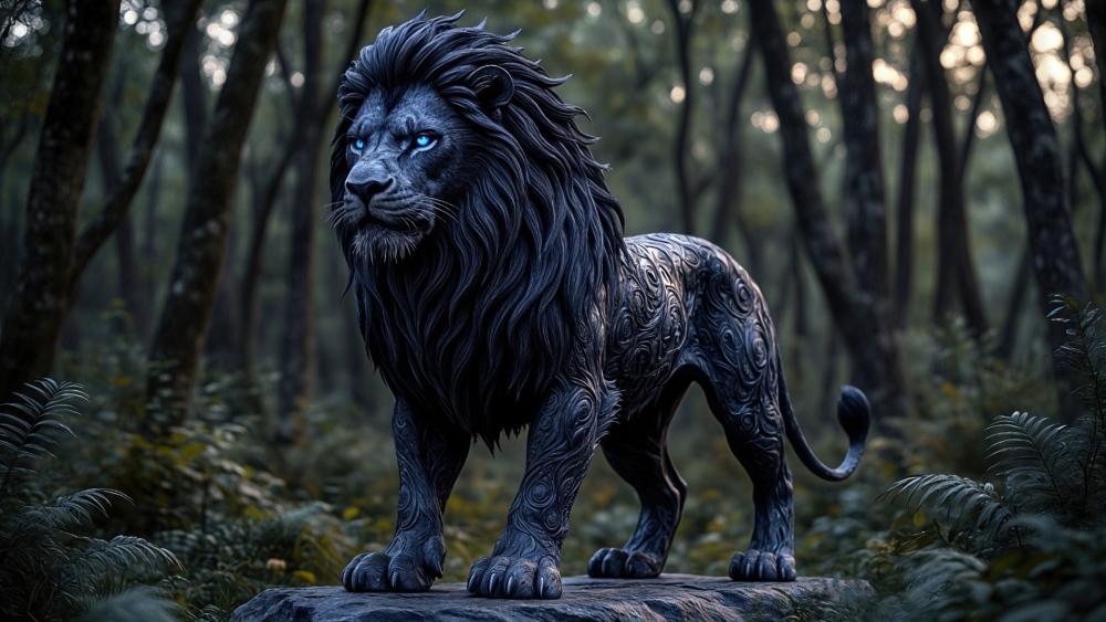 Runic Shadow Lion Guardian of the Enchanted Forest wallpaper