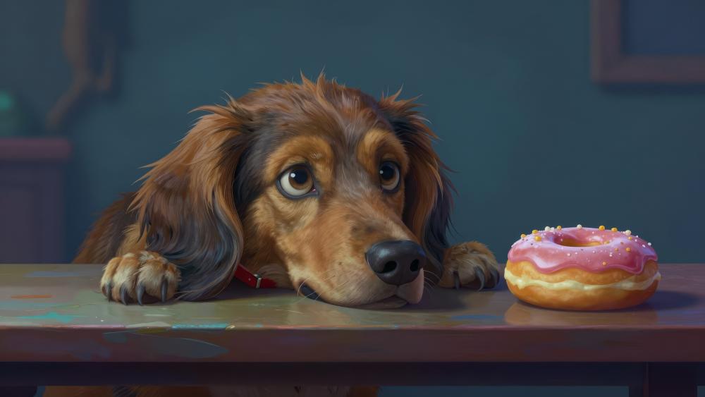 Puppy Eyes on a Pink Frosted Doughnut Delight wallpaper