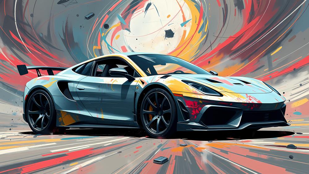 Neon Drift Burst Futuristic Sports Car in 4K AI Art wallpaper