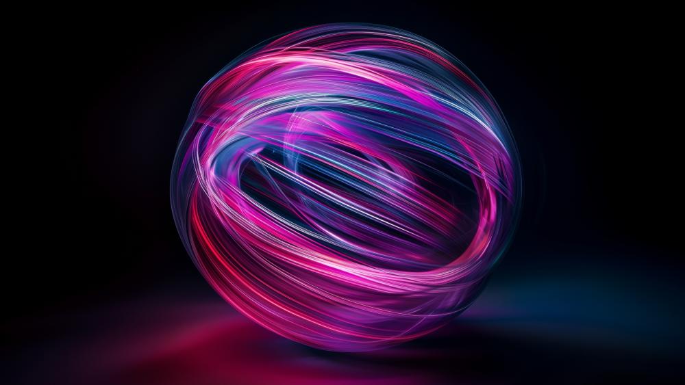Neon Pink Light Trails Orbiting a Luminous Abstract Sphere wallpaper