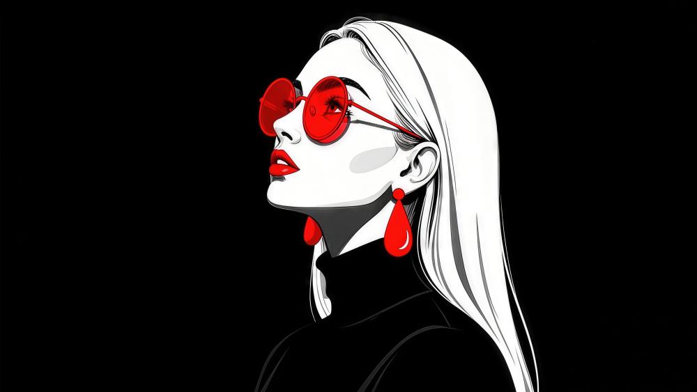 Crimson Shades on Midnight Minimal Fantasy Muse in 4K wallpaper