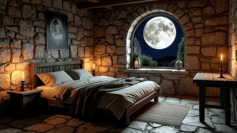 Moonlit Stone Chamber Dreamscape for Cozy Nights wallpaper