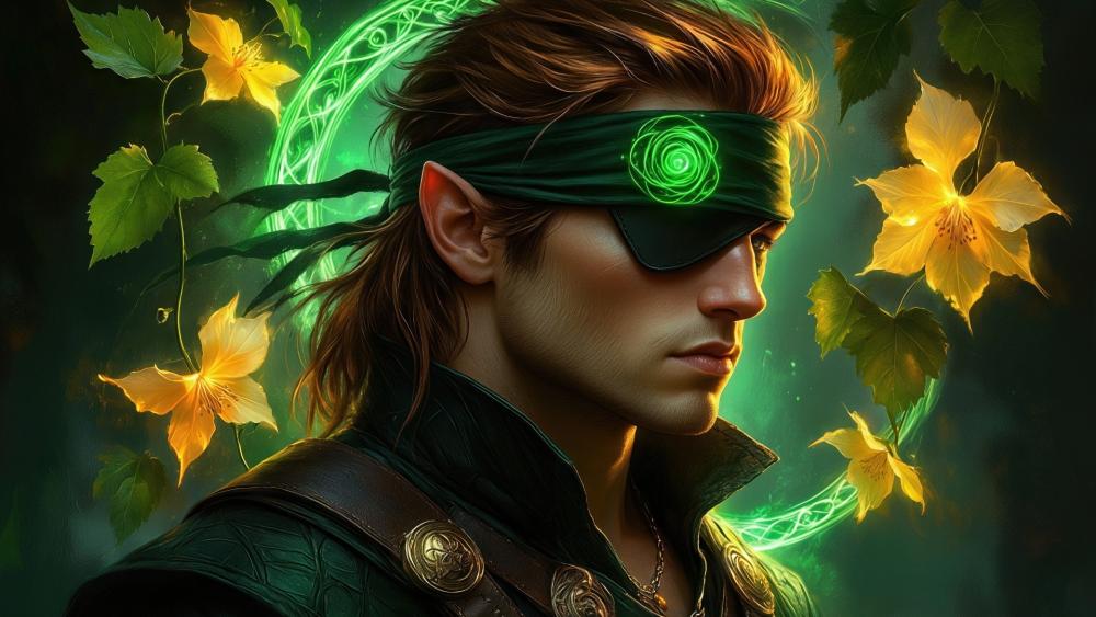 Emerald Sigil Elf Warrior in a Whispering Enchanted Grove wallpaper