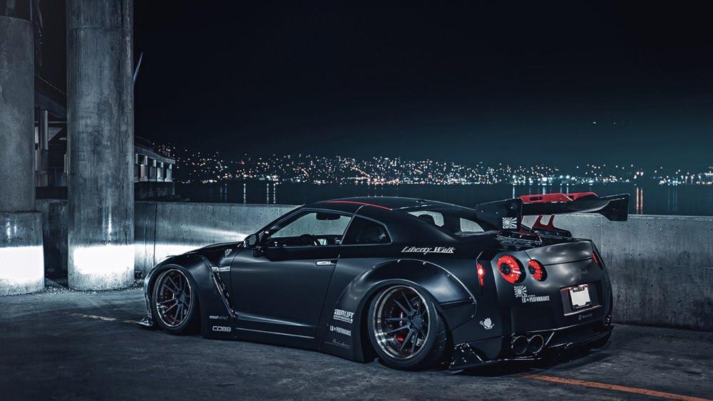 Midnight Nissan GT-R R35 Stance by the Waterfront wallpaper