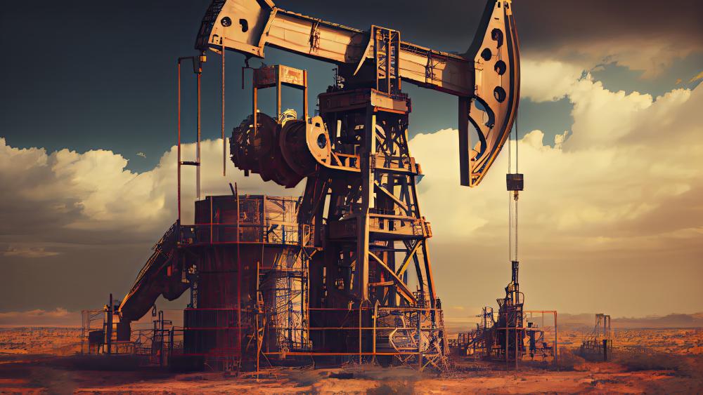 Sunset Oil Well Machine in Anime Style 5K AI Art wallpaper