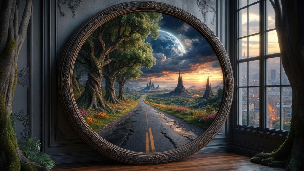 Portal Frame to a Moonlit Kingdom Road wallpaper