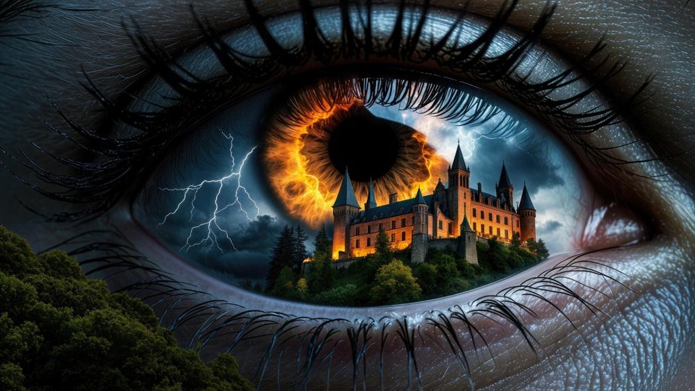Fortress in the Iris Stormlit Castle Within a Watching Eye wallpaper