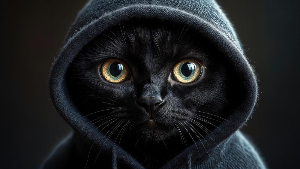 Midnight Hoodie Cat Portrait in Ultra Detailed 4K Style wallpaper