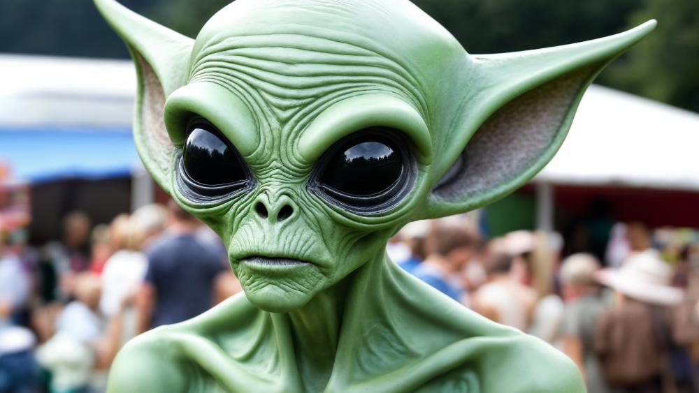 Otherworldly Green Alien Portrait with Enormous Eyes in 4K wallpaper